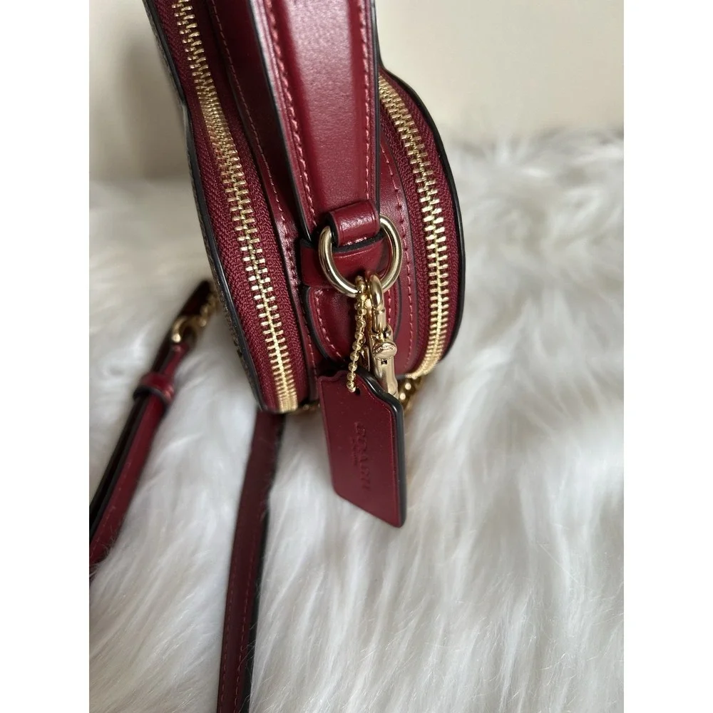 Coach Heart Crossbody Bag Signature Canvas Cherry Print Brown Red CF381 - Picture 8 of 10